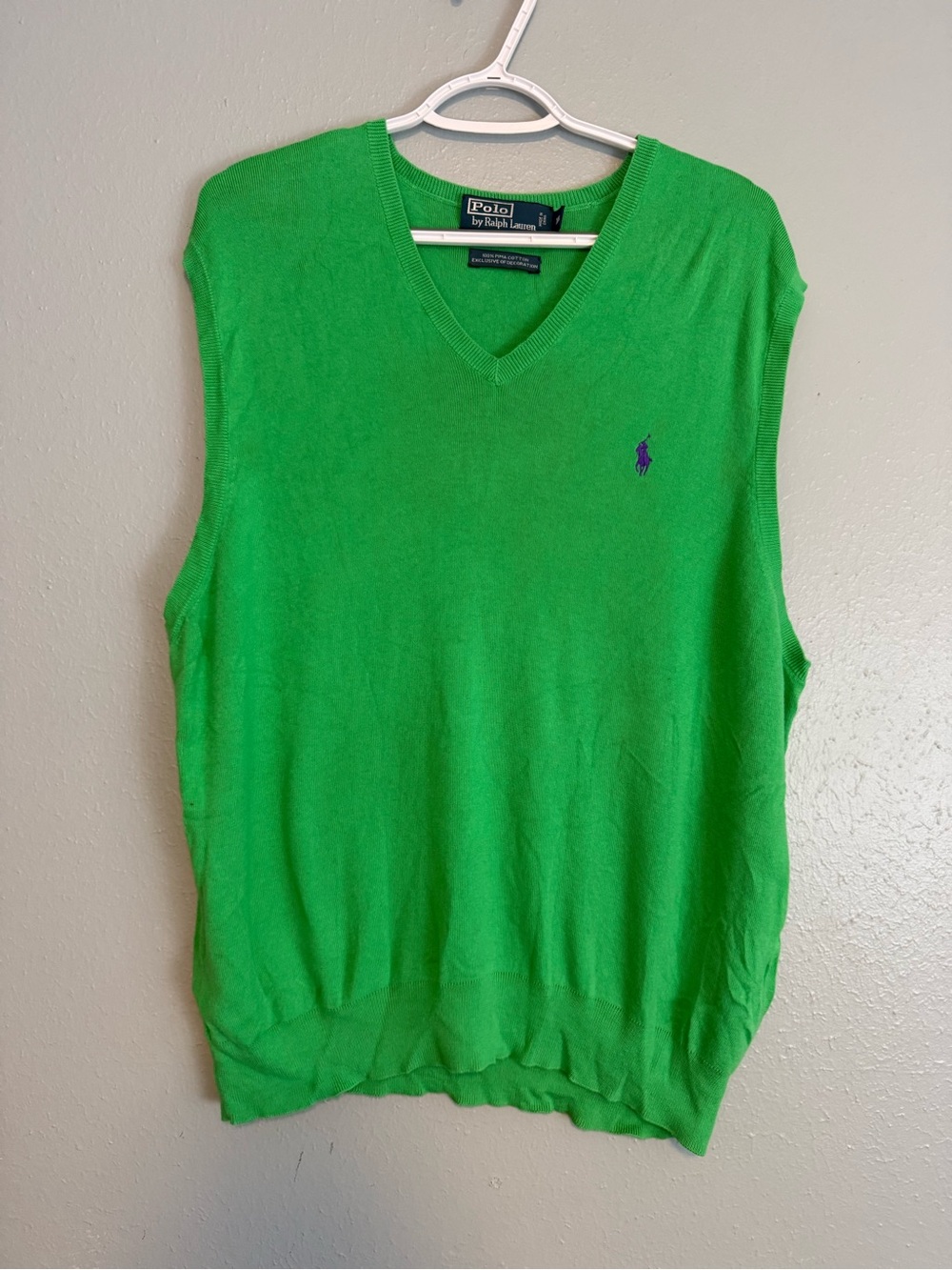 Polo Ralph Lauren Men’s XL Green Pima Cotton V-Neck Sweater Vest